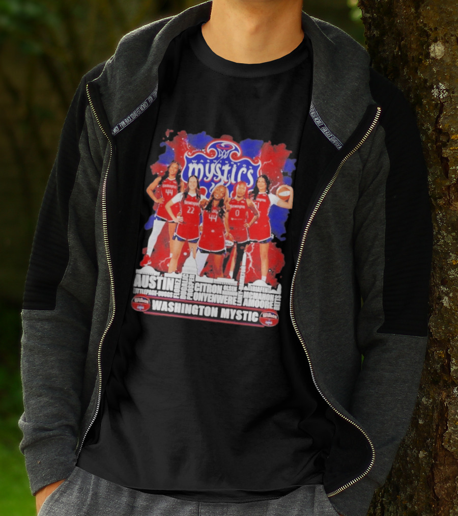 Washington Mystics Roster WNBA Basketball Skyline Austin Littlepage Buggs Poole Citron Onyenwere Amihere Olsen McMahon Amooore T-Shirt
