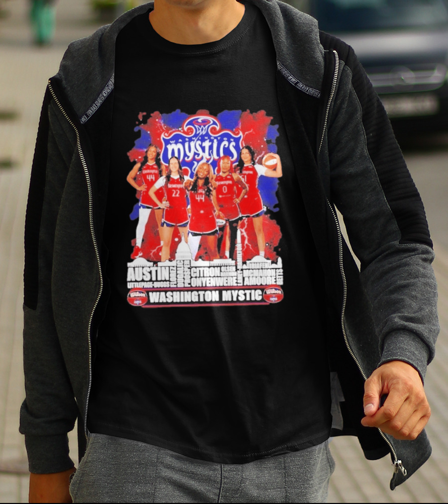 Washington Mystics Roster WNBA Basketball Skyline Austin Littlepage Buggs Poole Citron Onyenwere Amihere Olsen McMahon Amooore T-Shirt