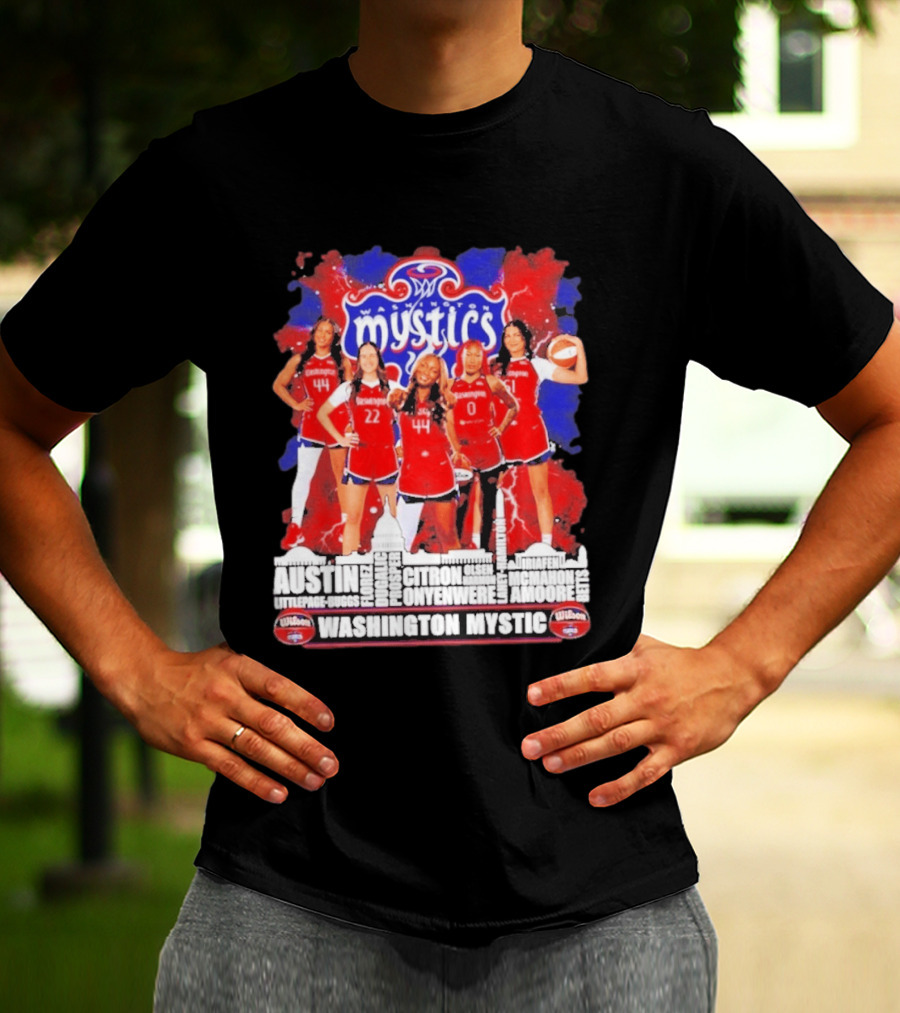 Washington Mystics Roster WNBA Basketball Skyline Austin Littlepage Buggs Poole Citron Onyenwere Amihere Olsen McMahon Amooore T-Shirt