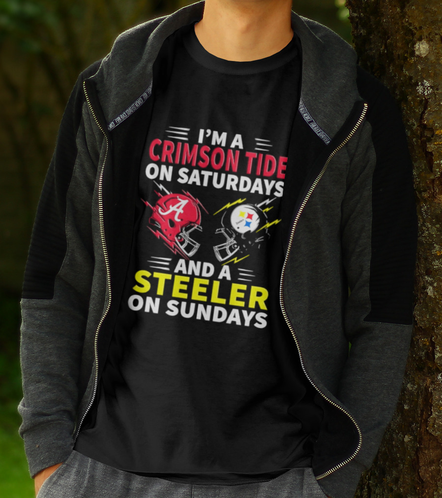 I'm A Crimson Tide On Saturdays And A Steeler On Sundays Football Helmet Fan Gear T-Shirt