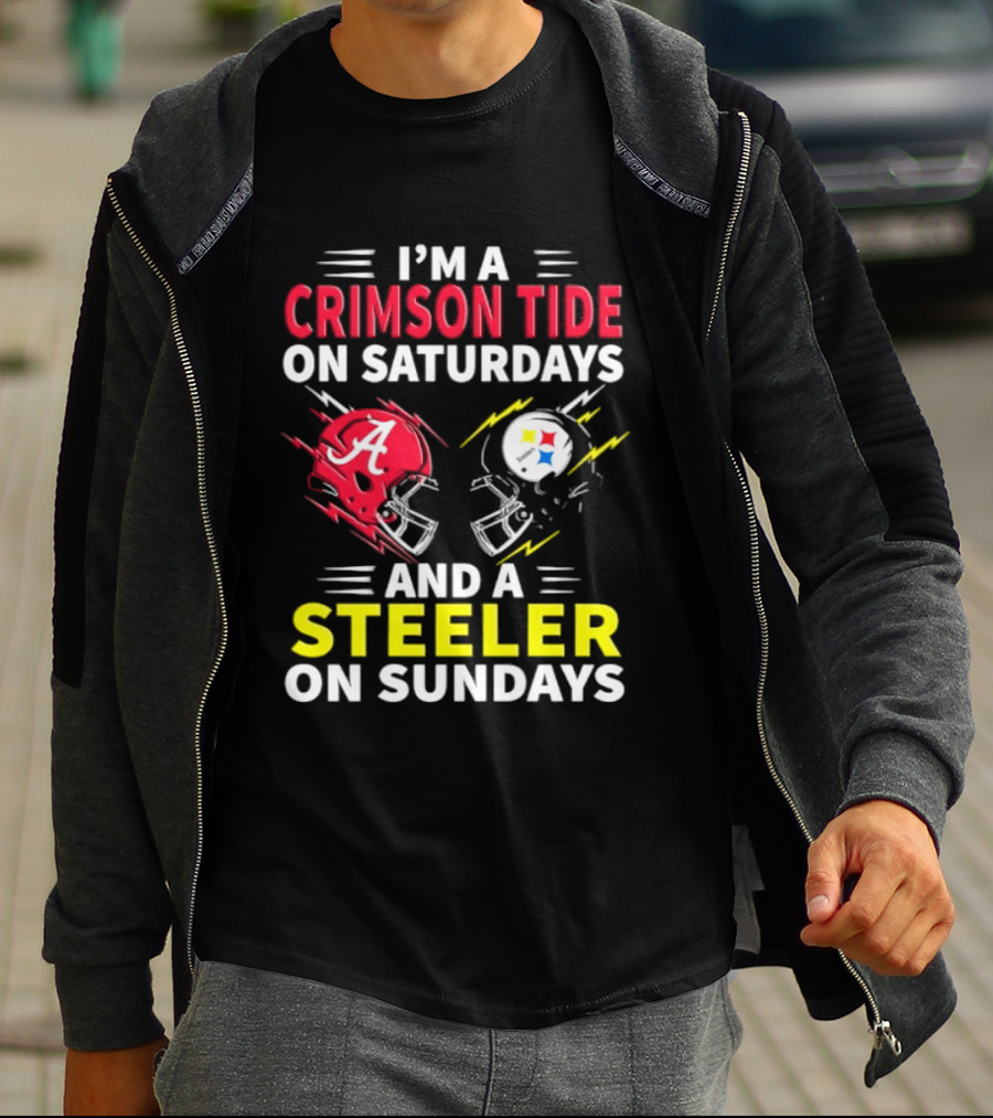 I'm A Crimson Tide On Saturdays And A Steeler On Sundays Football Helmet Fan Gear T-Shirt