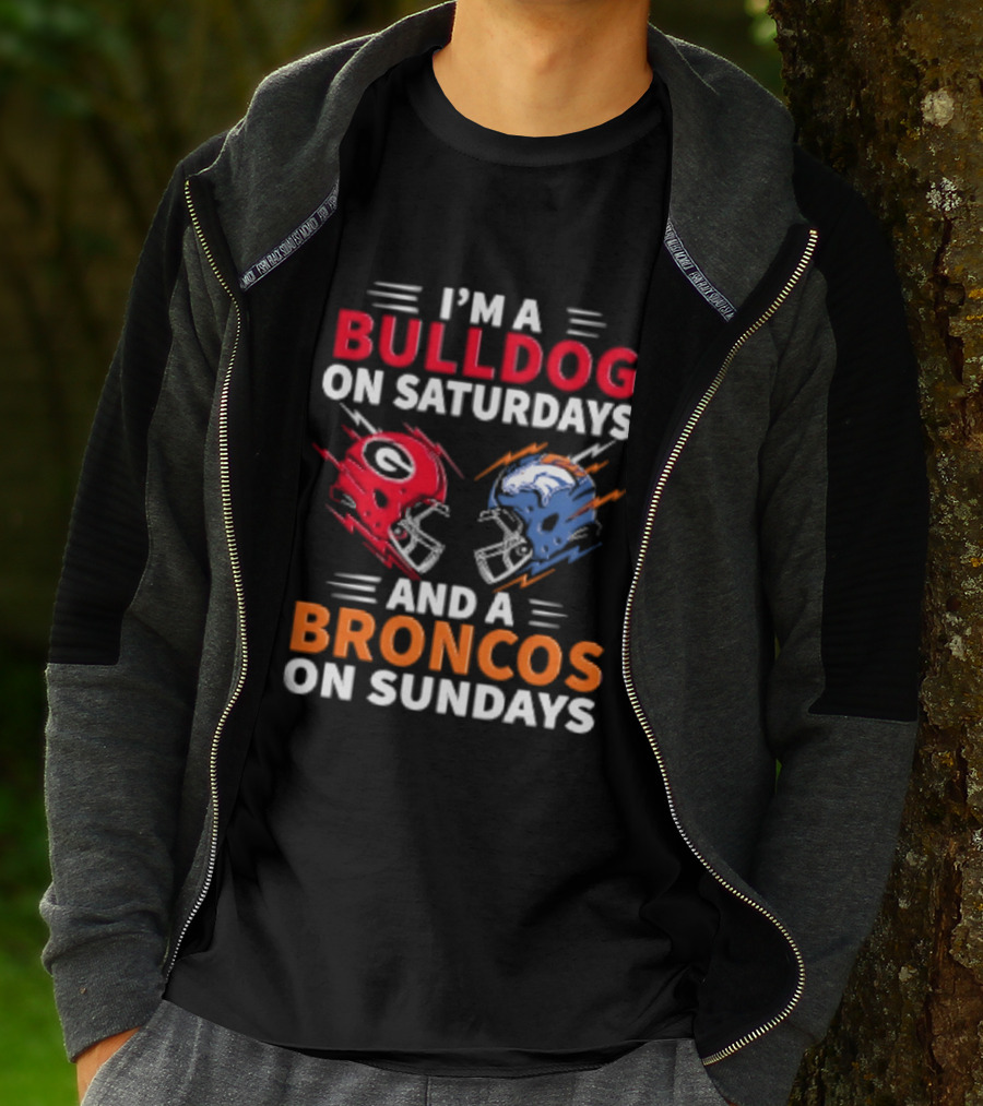 I'm A Bulldog On Saturdays And A Broncos On Sundays Football Helmets T-Shirt