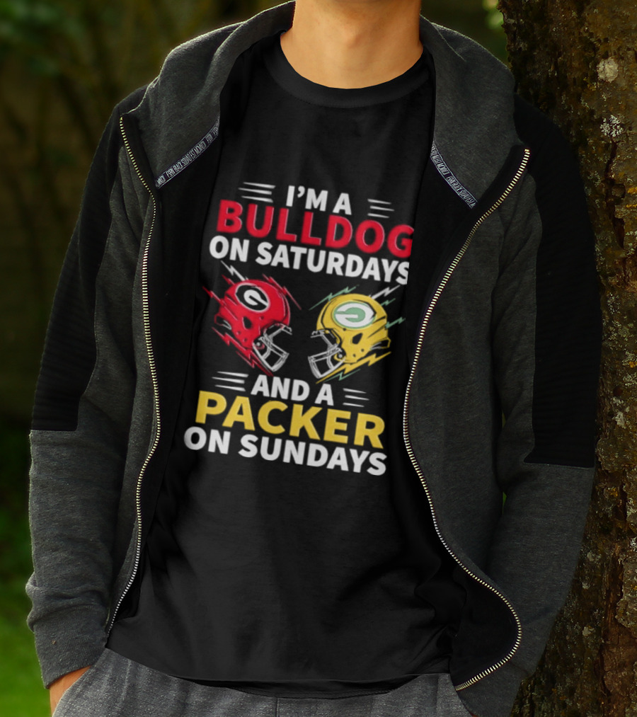 I'm A Bulldog On Saturdays And A Packer On Sundays Football Helmets T-Shirt