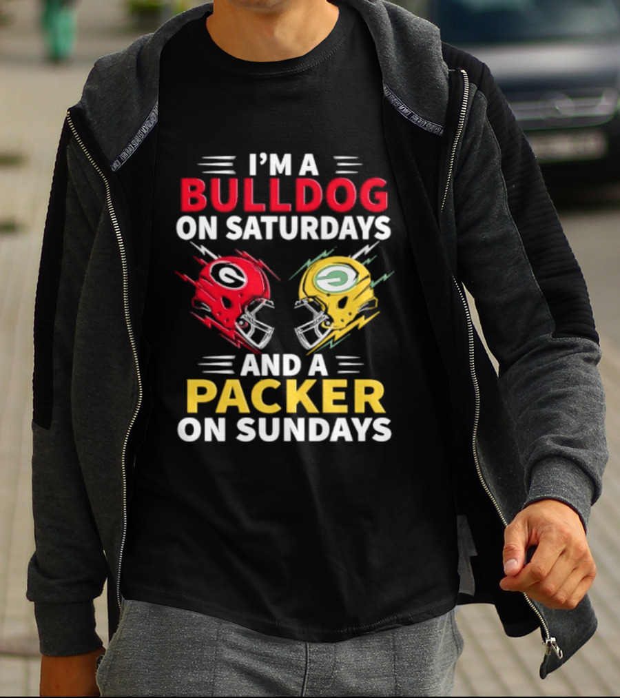 I'm A Bulldog On Saturdays And A Packer On Sundays Football Helmets T-Shirt