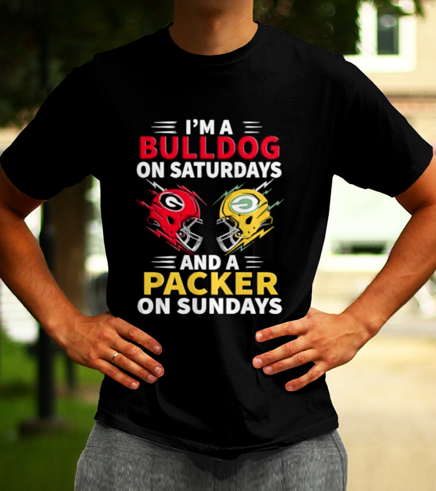 I'm A Bulldog On Saturdays And A Packer On Sundays Football Helmets T-Shirt