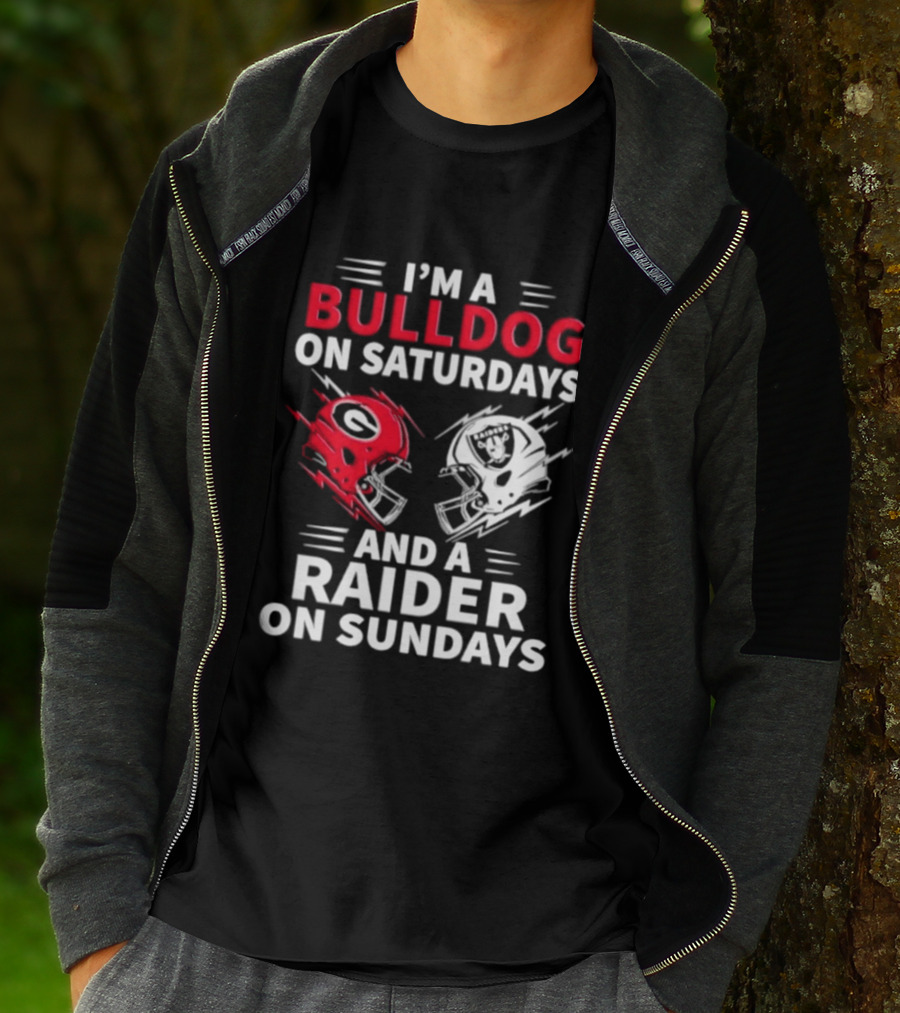I'm A Bulldog On Saturdays And A Raider On Sundays Helmet Football T-Shirt