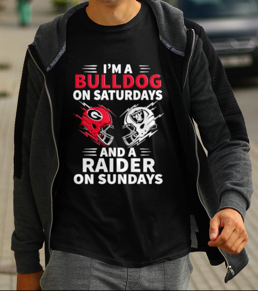 I'm A Bulldog On Saturdays And A Raider On Sundays Helmet Football T-Shirt