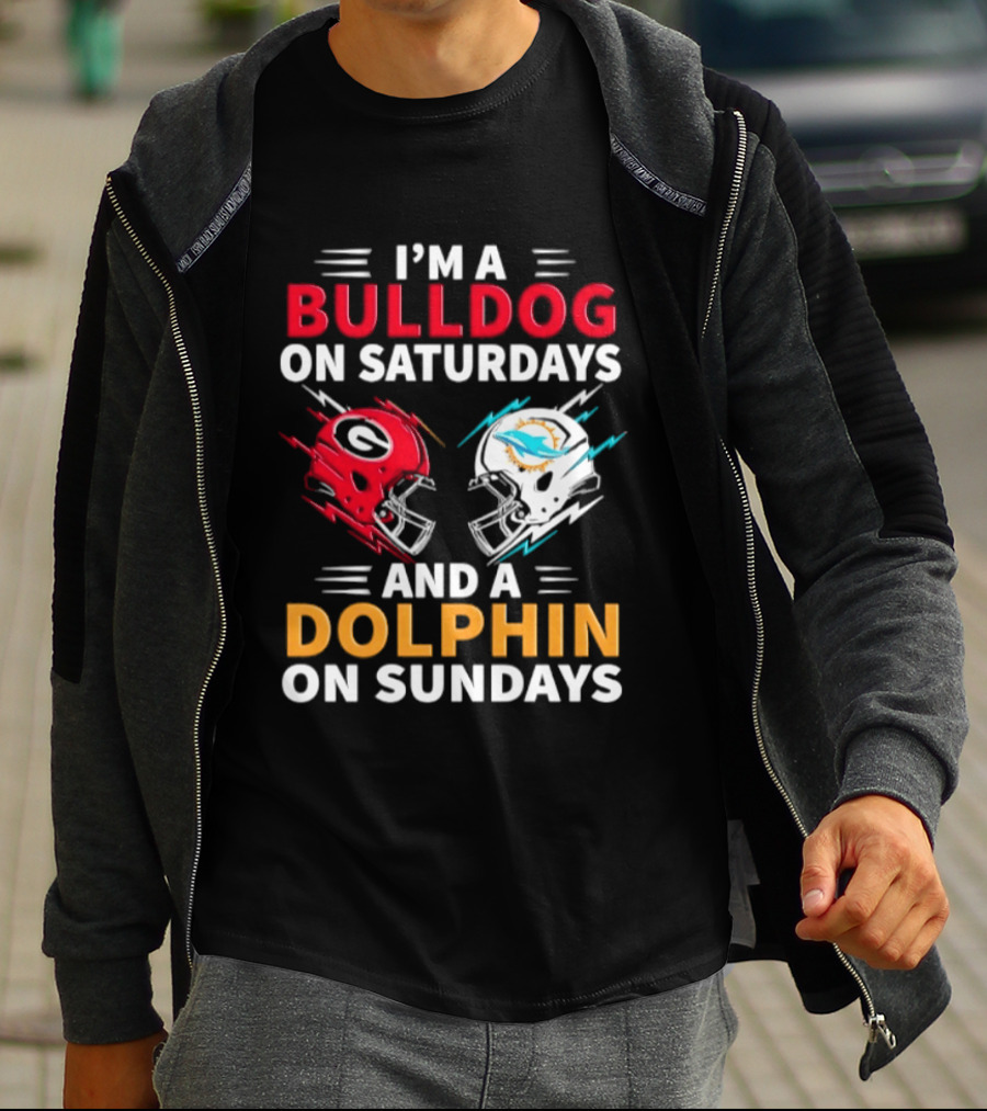 I'm A Bulldog On Saturdays And A Dolphin On Sundays Football Helmets T-Shirt