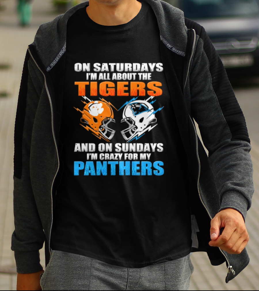 On Saturdays I'm All About The Tigers On Sundays I'm Crazy For My Panthers Football Helmet T-Shirt