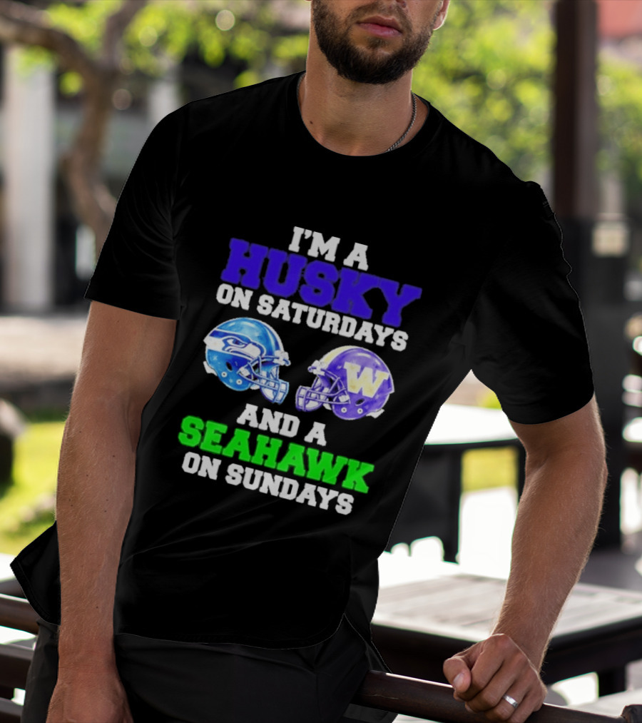 I'm A Husky On Saturdays And A Seahawk On Sundays Football Helmet Helmets T-Shirt