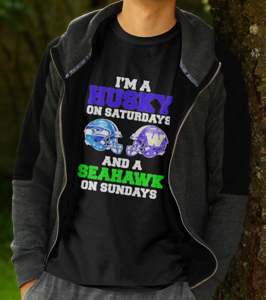 I'm A Husky On Saturdays And A Seahawk On Sundays Football Helmet Helmets T-Shirt