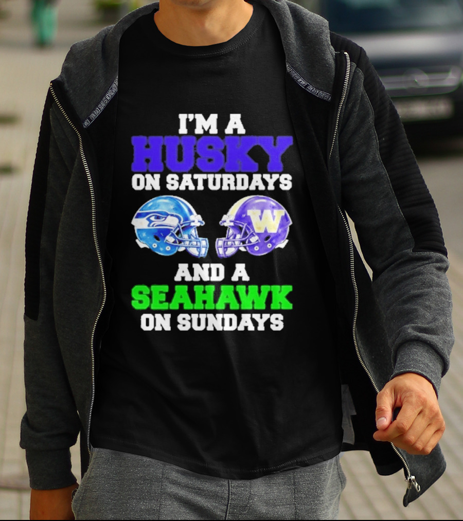 I'm A Husky On Saturdays And A Seahawk On Sundays Football Helmet Helmets T-Shirt