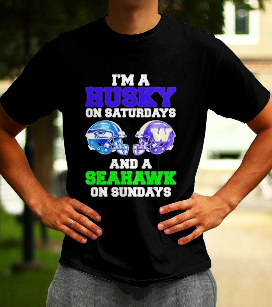 I'm A Husky On Saturdays And A Seahawk On Sundays Football Helmet Helmets T-Shirt