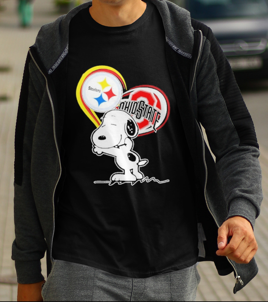 Pittsburgh Steelers Ohio State Buckeyes Snoopy Peanuts Heart T-Shirt