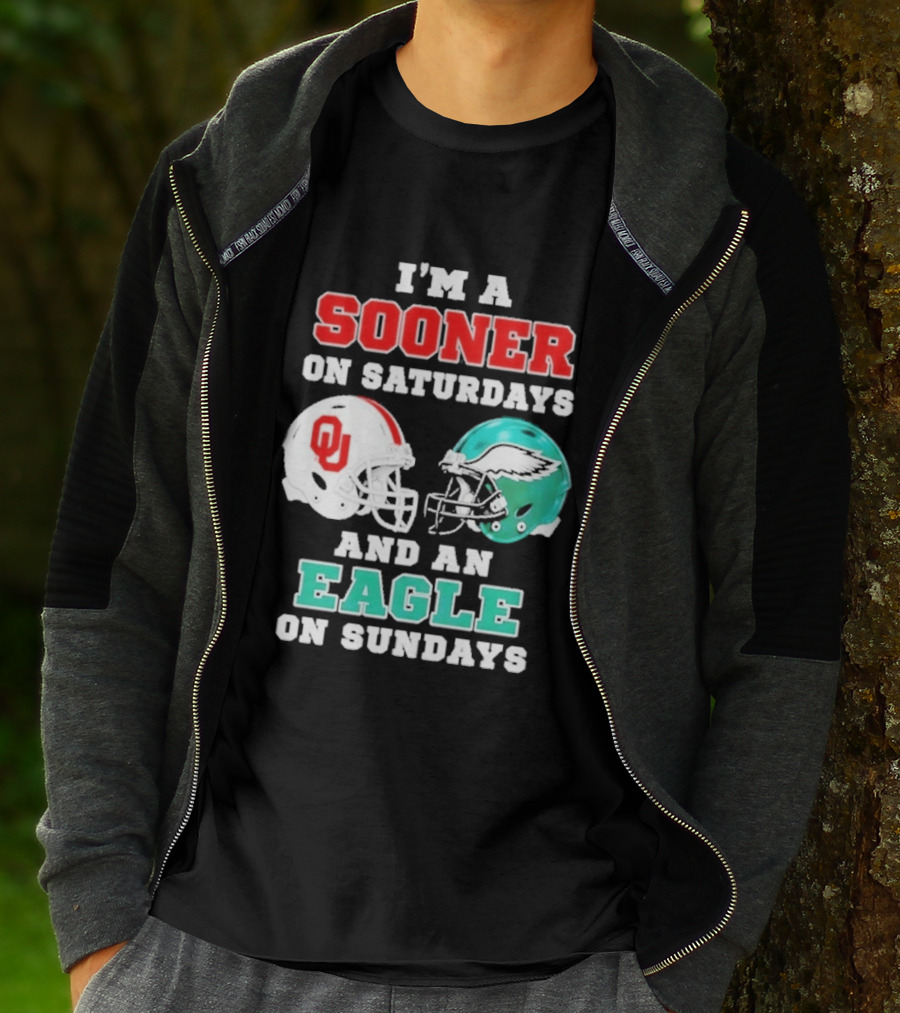 I'm A Sooner On Saturdays And An Eagle On Sundays Football Helmets T-Shirt