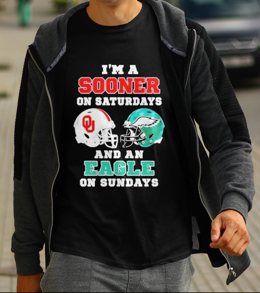 I'm A Sooner On Saturdays And An Eagle On Sundays Football Helmets T-Shirt