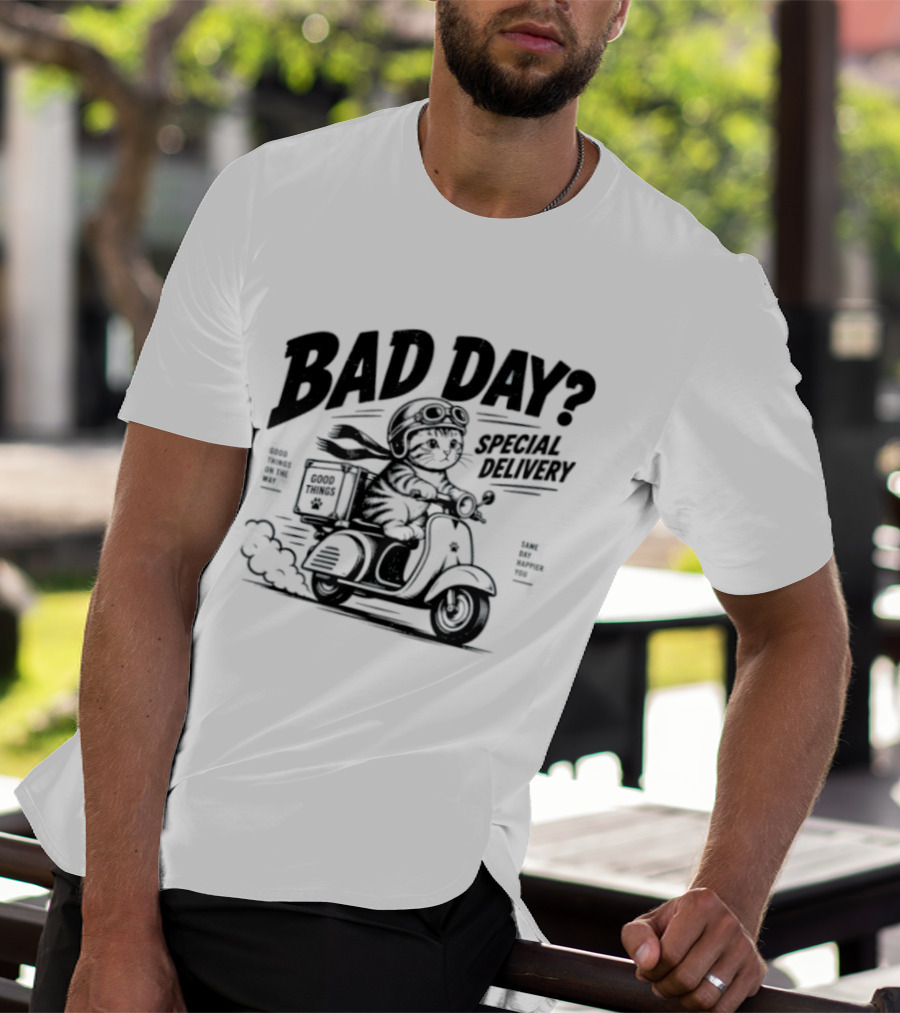 Bad Day Special Delivery Scooter Cat Adventure T-Shirt