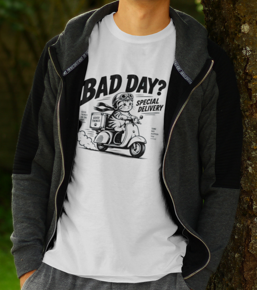Bad Day Special Delivery Scooter Cat Adventure T-Shirt