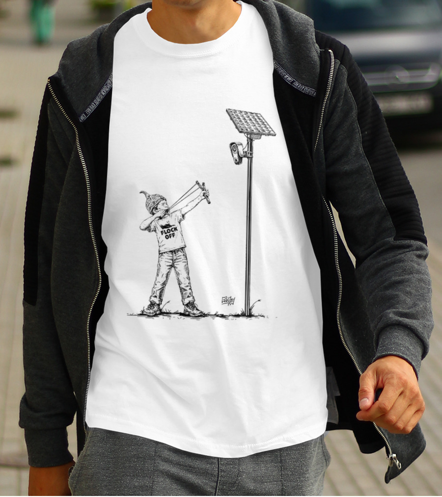 Boy With Slingshot Targeting Solar Camera Flock Off T-Shirt