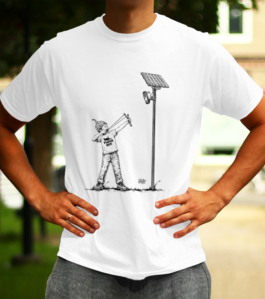 Boy With Slingshot Targeting Solar Camera Flock Off T-Shirt