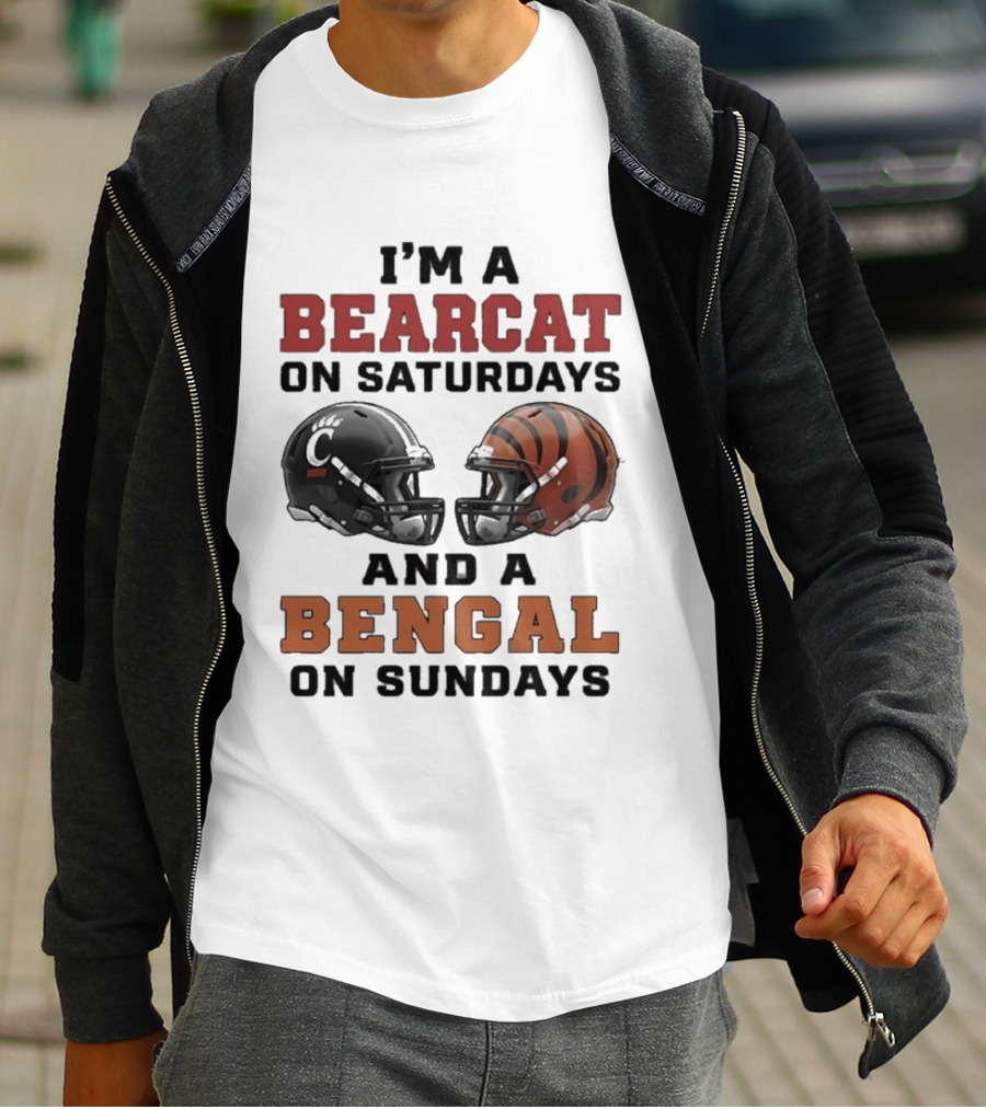 I'm A Bearcat On Saturdays And A Bengal On Sundays Football Helmet T-Shirt