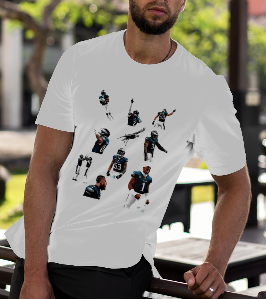 Philadelphia Eagles Dynamic Player Collage Football Action Moments T-Shirt