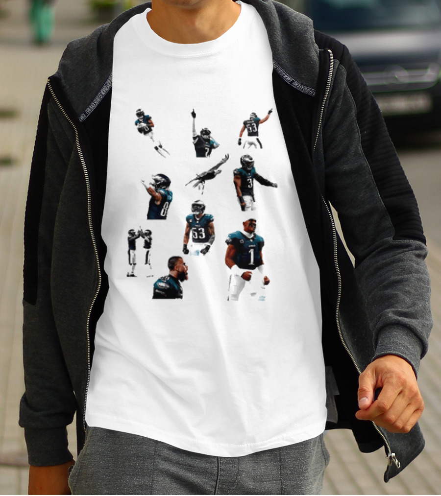 Philadelphia Eagles Dynamic Player Collage Football Action Moments T-Shirt