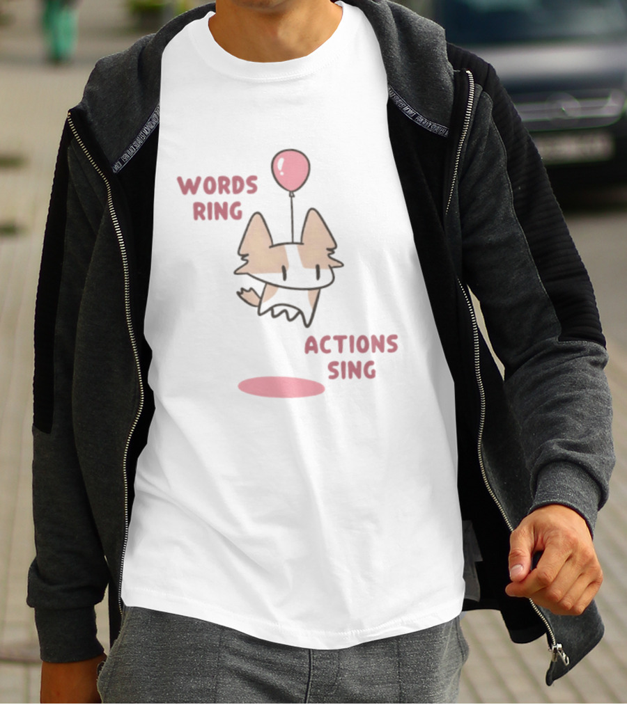 Words Ring Actions Sing Balloon Cat Drawing T-Shirt