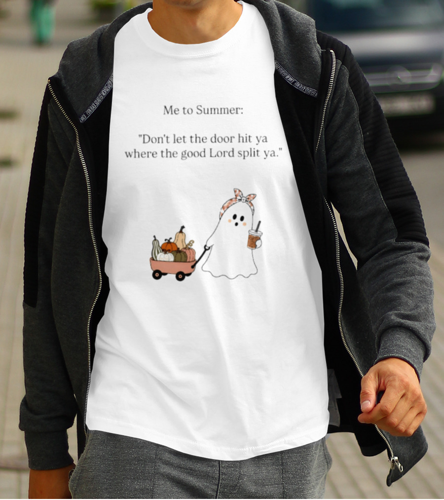Me To Summer Ghost Quote With Pumpkins And Coffee For Halloween T-Shirt