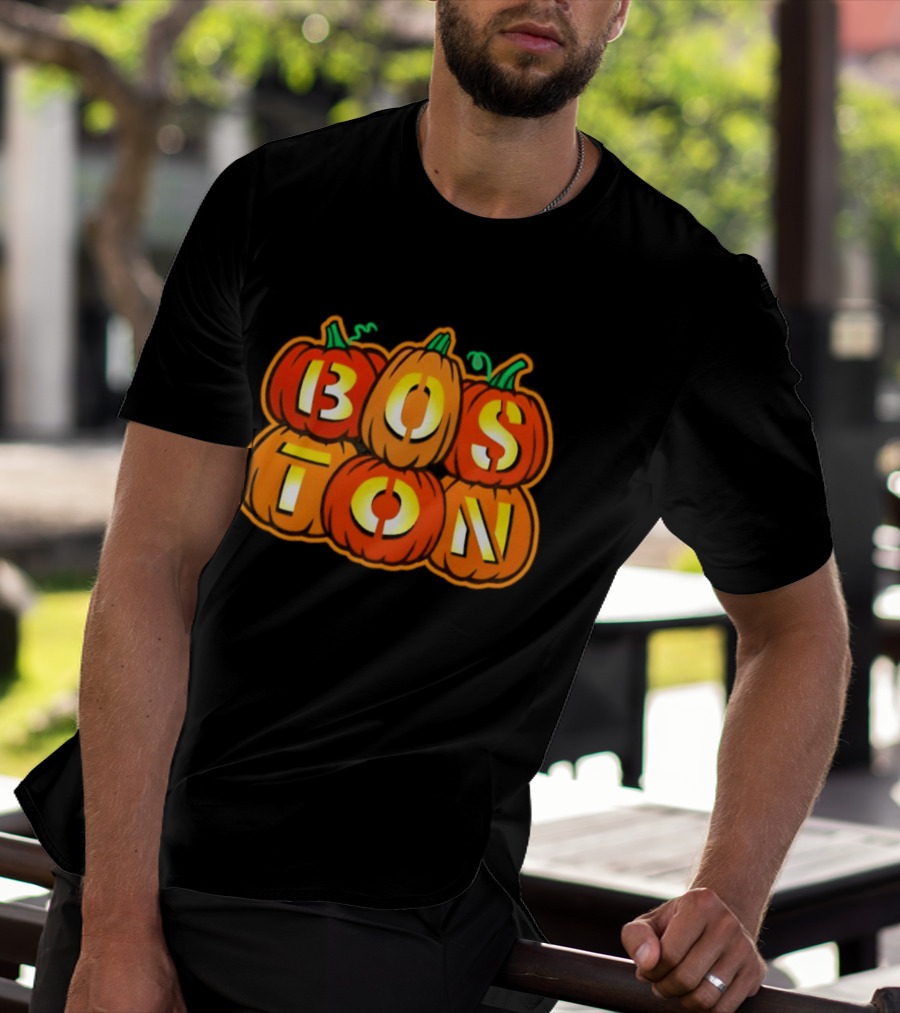 Boston Jack O' Lanterns Halloween Pumpkin Stack T-Shirt