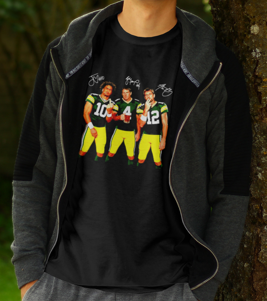 Brett Favre Aaron Rodgers Jordan Love Green Bay Packers Middle Finger Beer Smoking Signatures T-Shirt