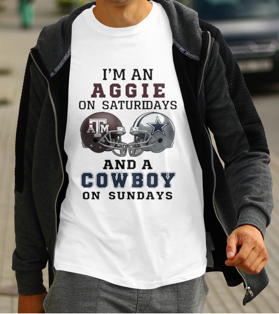 I'm An Aggie On Saturdays And A Cowboy On Sundays Football Helmets T-Shirt
