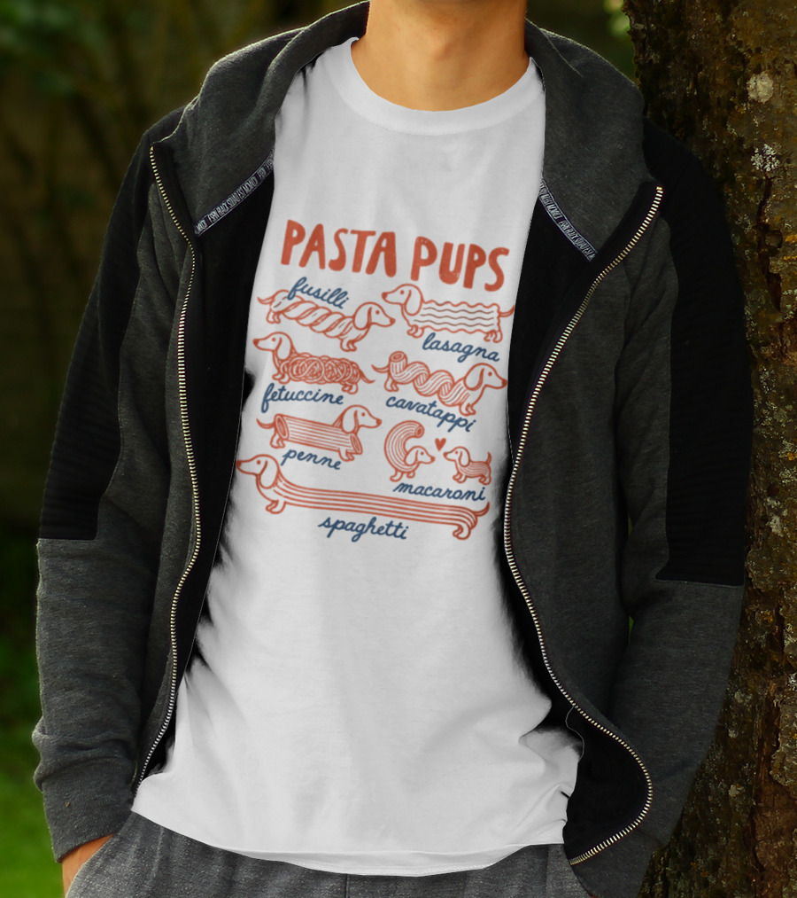 Pasta Pups Dachshund Fusilli Lasagna Fettuccine Cavatappi Penne Macaroni Spaghetti T-Shirt