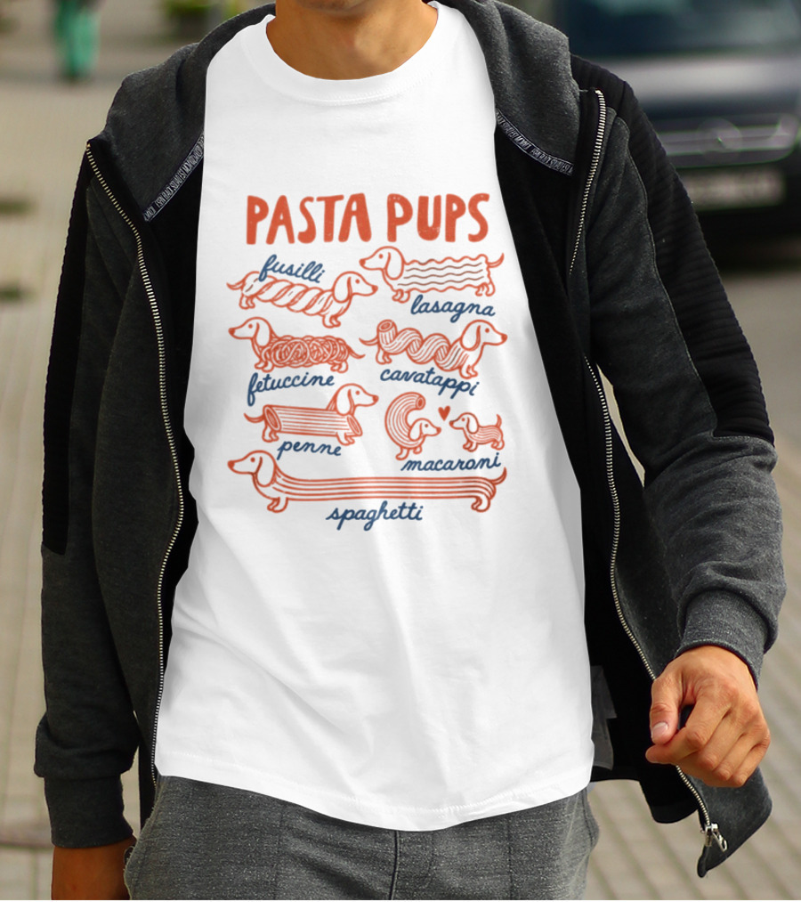 Pasta Pups Dachshund Fusilli Lasagna Fettuccine Cavatappi Penne Macaroni Spaghetti T-Shirt