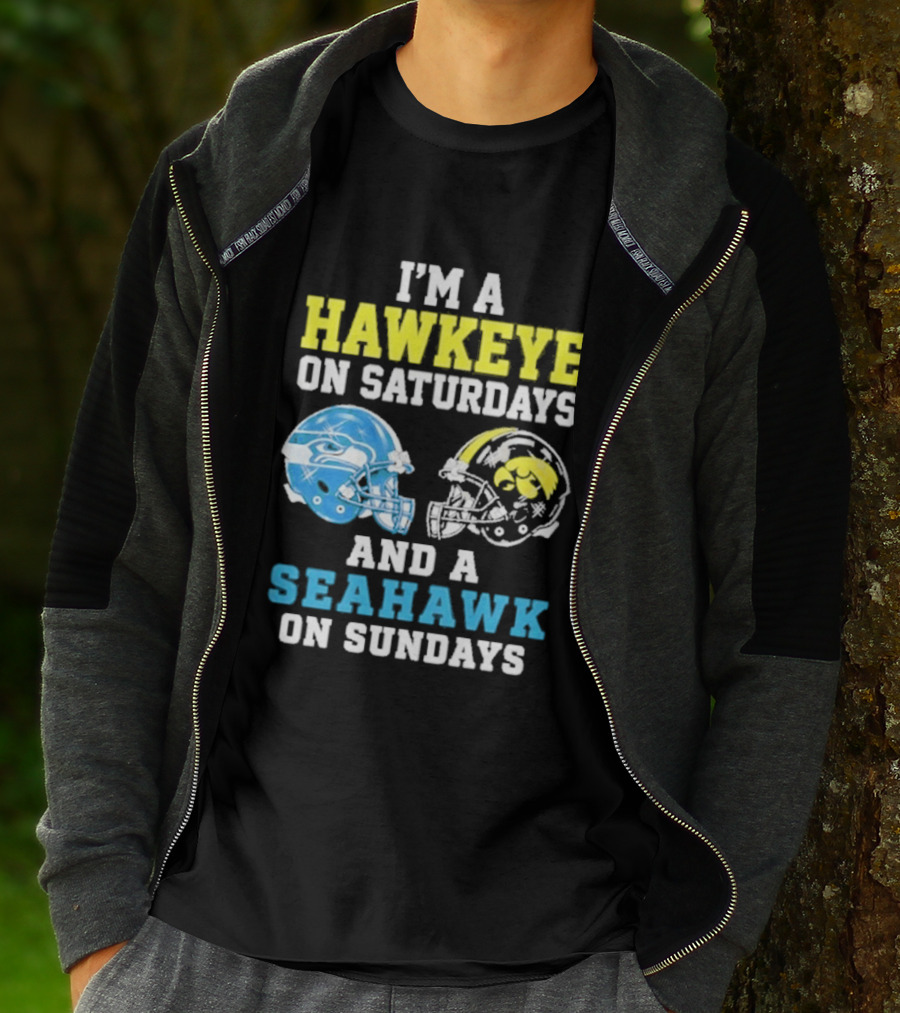 I'm A Hawkeye On Saturdays And A Seahawk On Sundays Football Helmet Fans T-Shirt