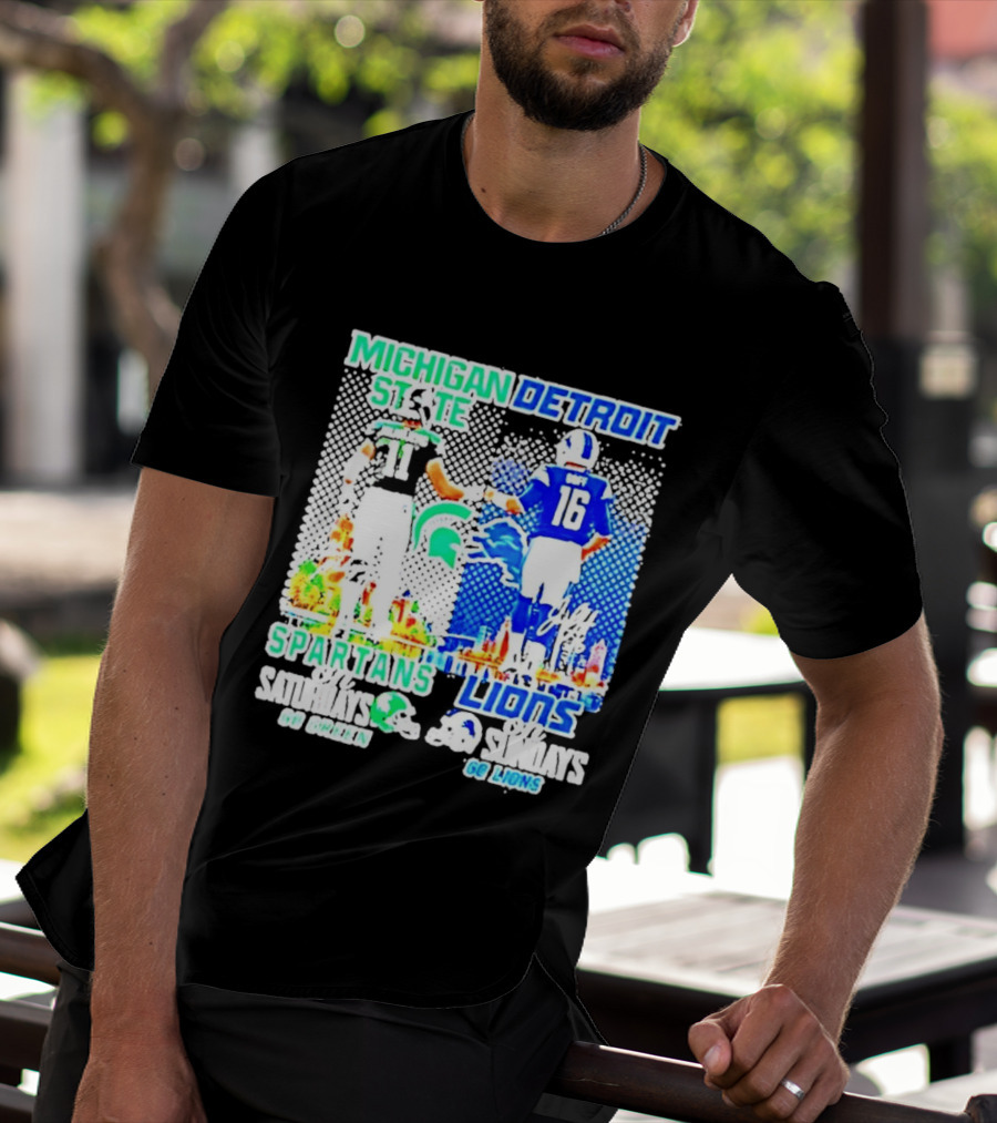 Michigan State Spartans Vs Detroit Lions Go Green Go Lions Football Showdown T-Shirt