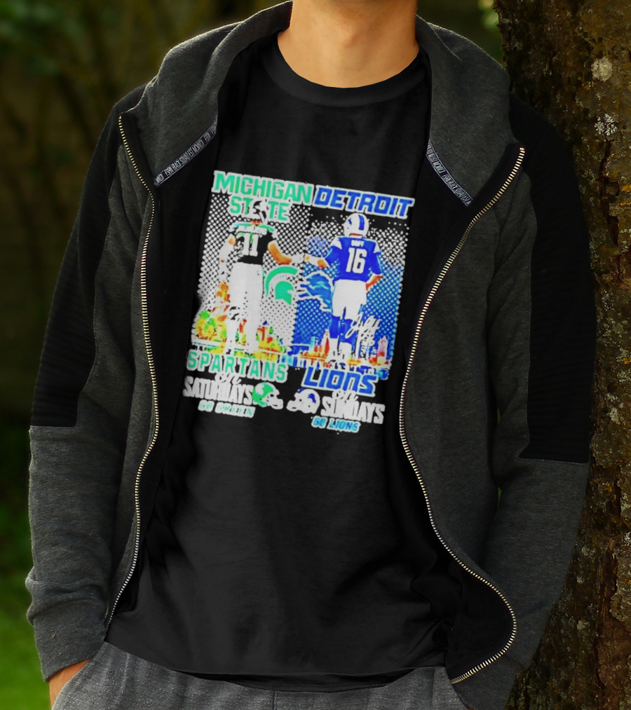 Michigan State Spartans Vs Detroit Lions Go Green Go Lions Football Showdown T-Shirt
