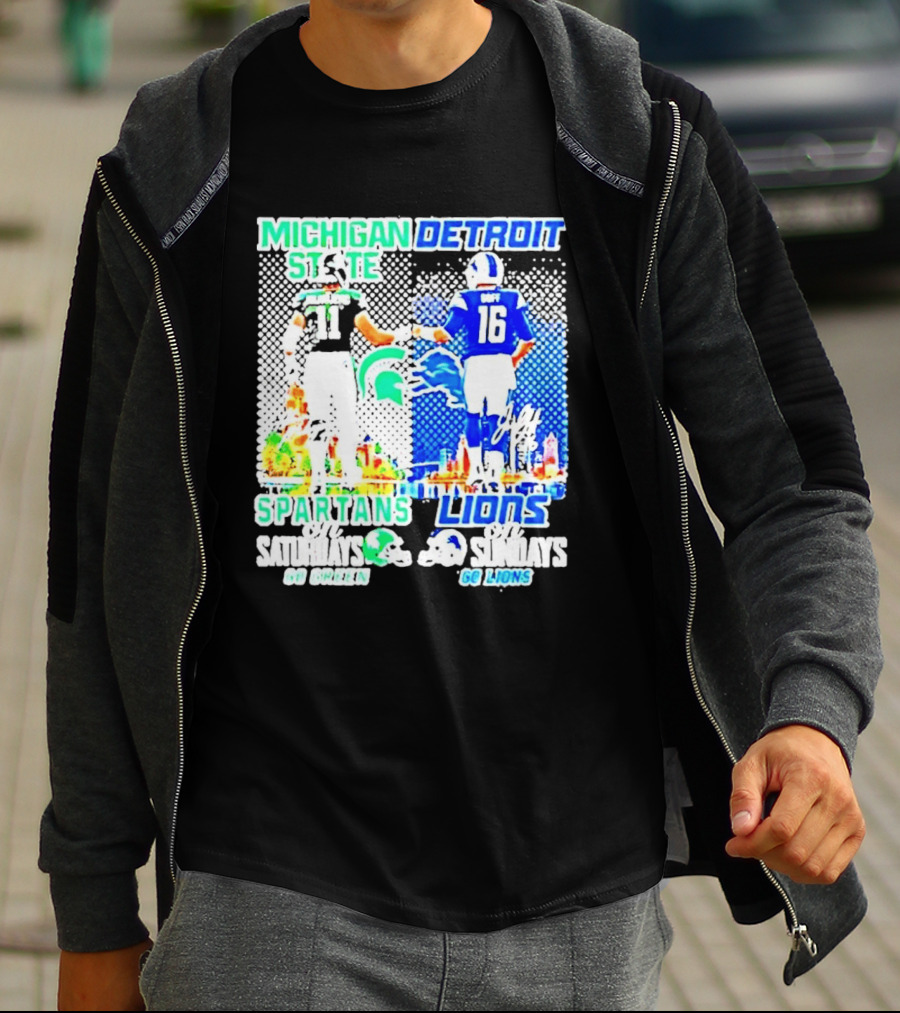 Michigan State Spartans Vs Detroit Lions Go Green Go Lions Football Showdown T-Shirt