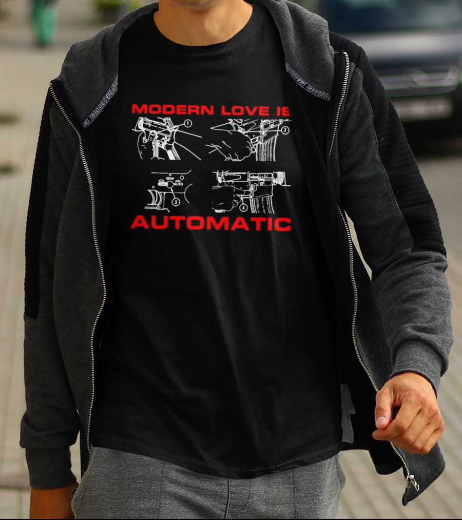 Modern Love Is Automatic AR15 Rifle Blueprint Diagram T-Shirt