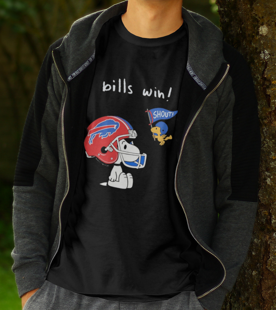 Snoopy Woodstock Buffalo Bills Win Shout Football T-Shirt