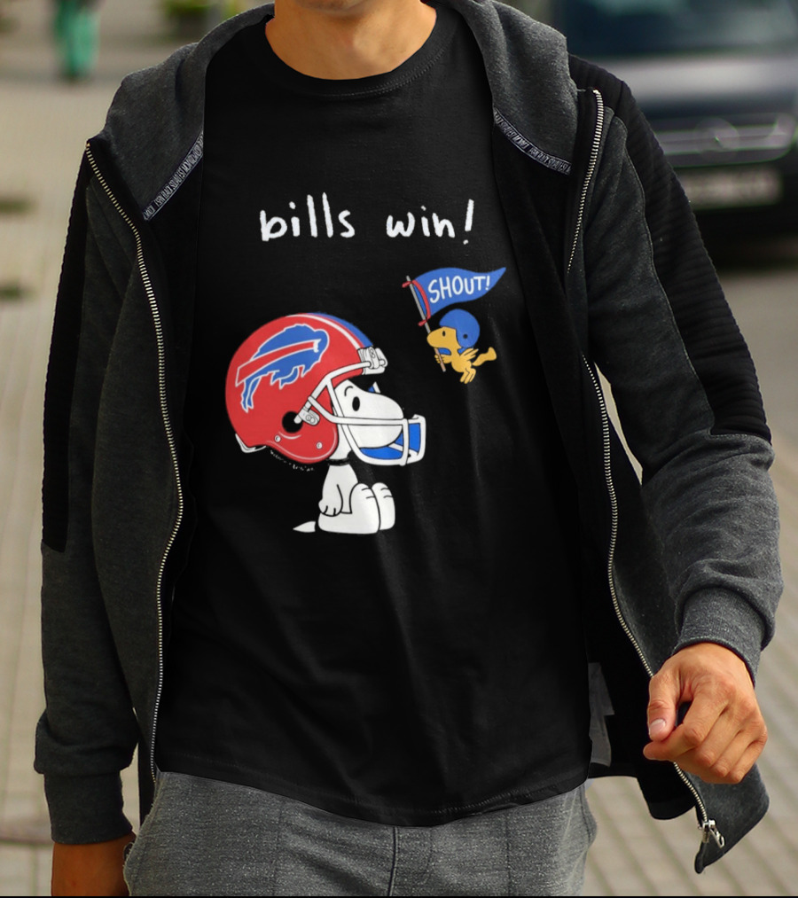 Snoopy Woodstock Buffalo Bills Win Shout Football T-Shirt