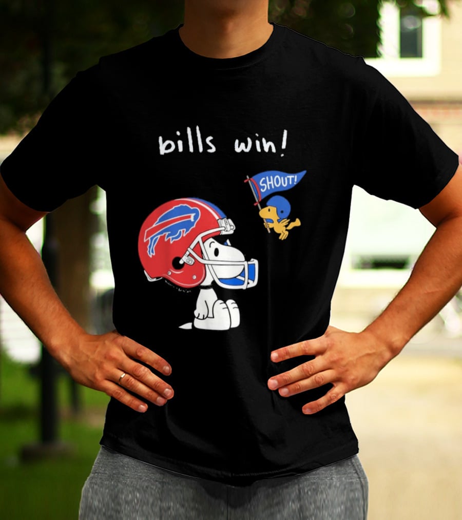 Snoopy Woodstock Buffalo Bills Win Shout Football T-Shirt