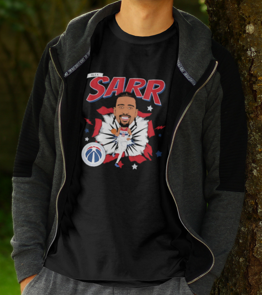 Sarr Washington Wizards Basketball Player Caricature With Team Logo And Stars T-Shirt