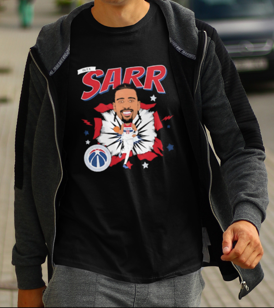 Sarr Washington Wizards Basketball Player Caricature With Team Logo And Stars T-Shirt