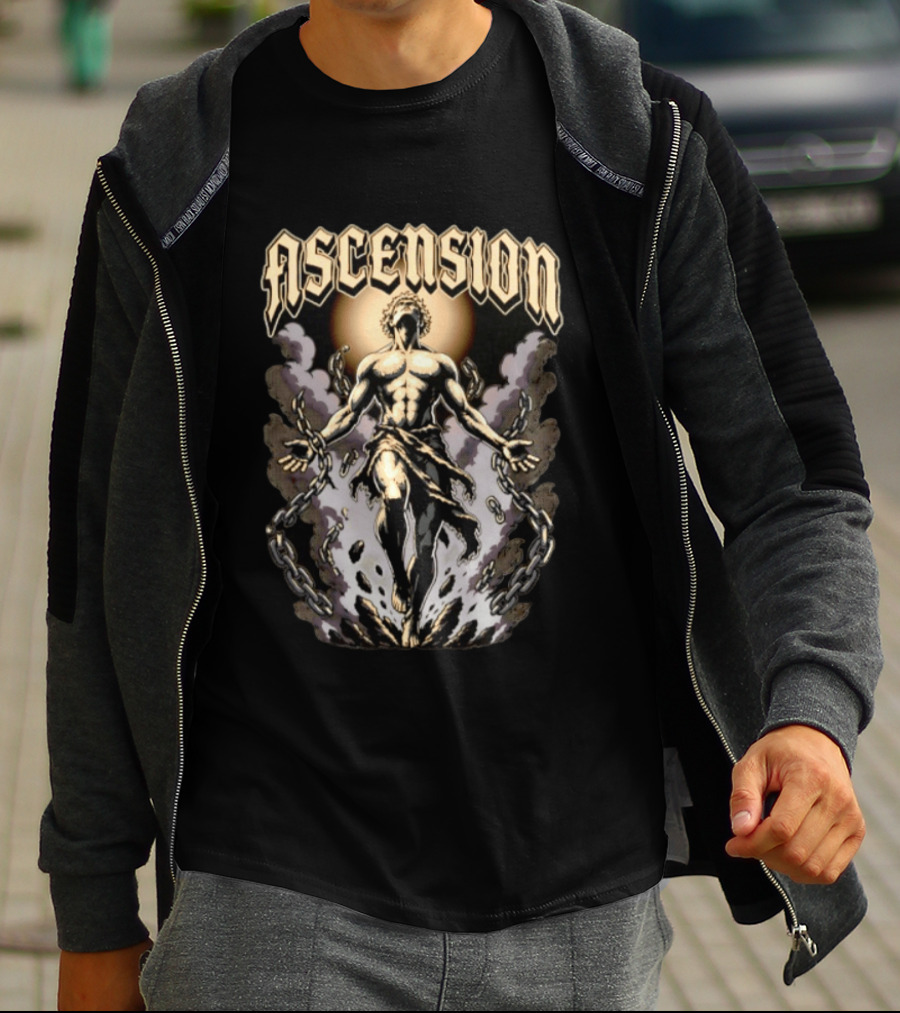 Ascension Man Breaking Chains Rising Sun Behind T-Shirt