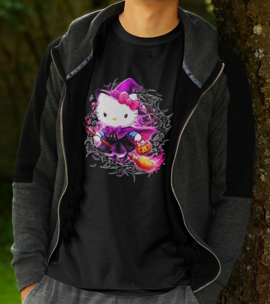 Hello Kitty Witch Sanrio Halloween Trick Or Treat Broom Pumpkin T-Shirt