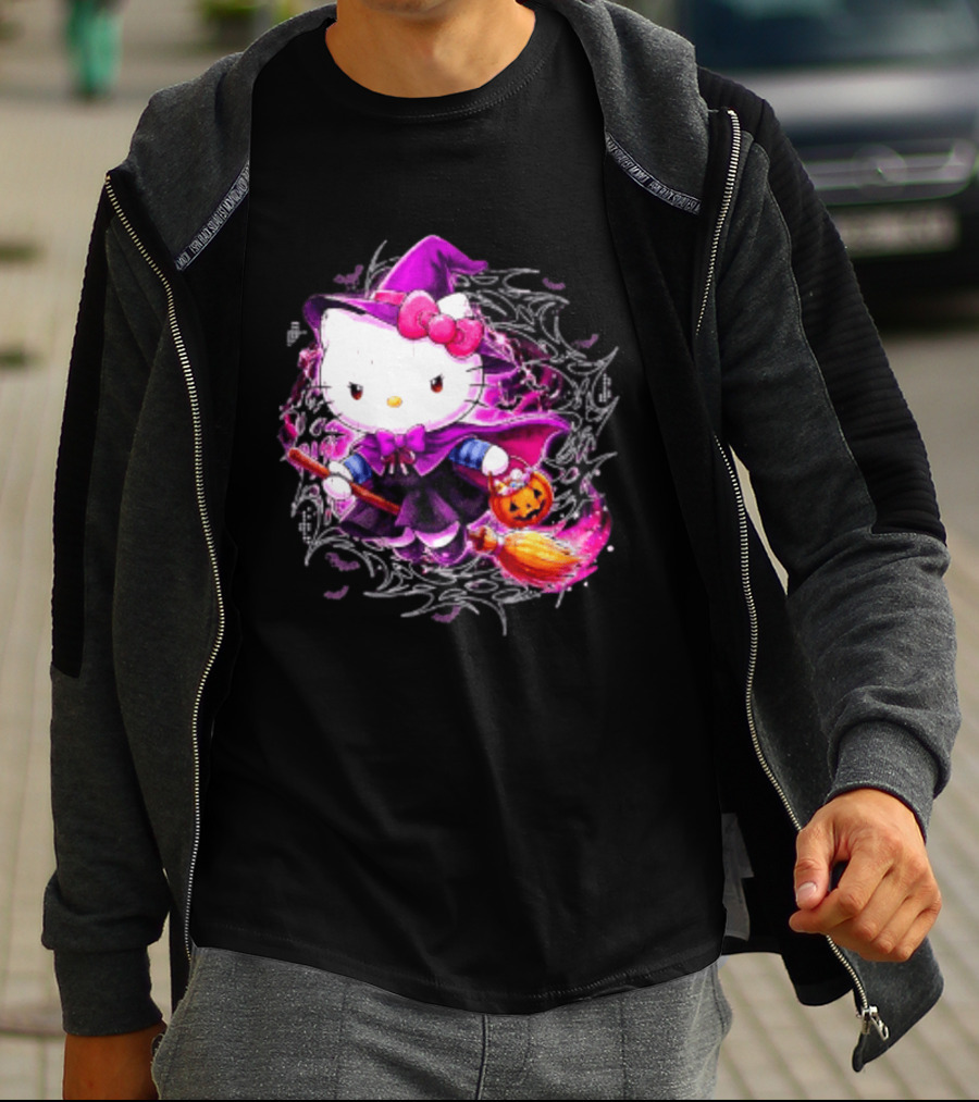 Hello Kitty Witch Sanrio Halloween Trick Or Treat Broom Pumpkin T-Shirt