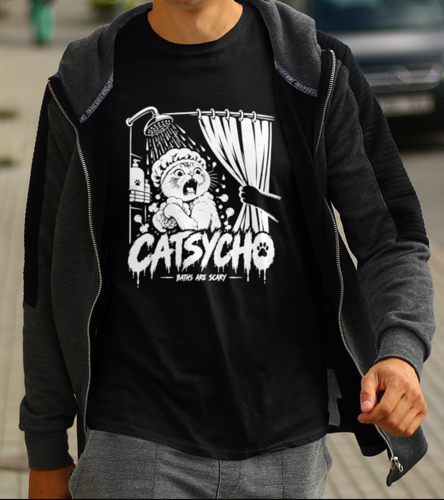 Catsycho Baths Are Scary Shower Scene With Cats T-Shirt