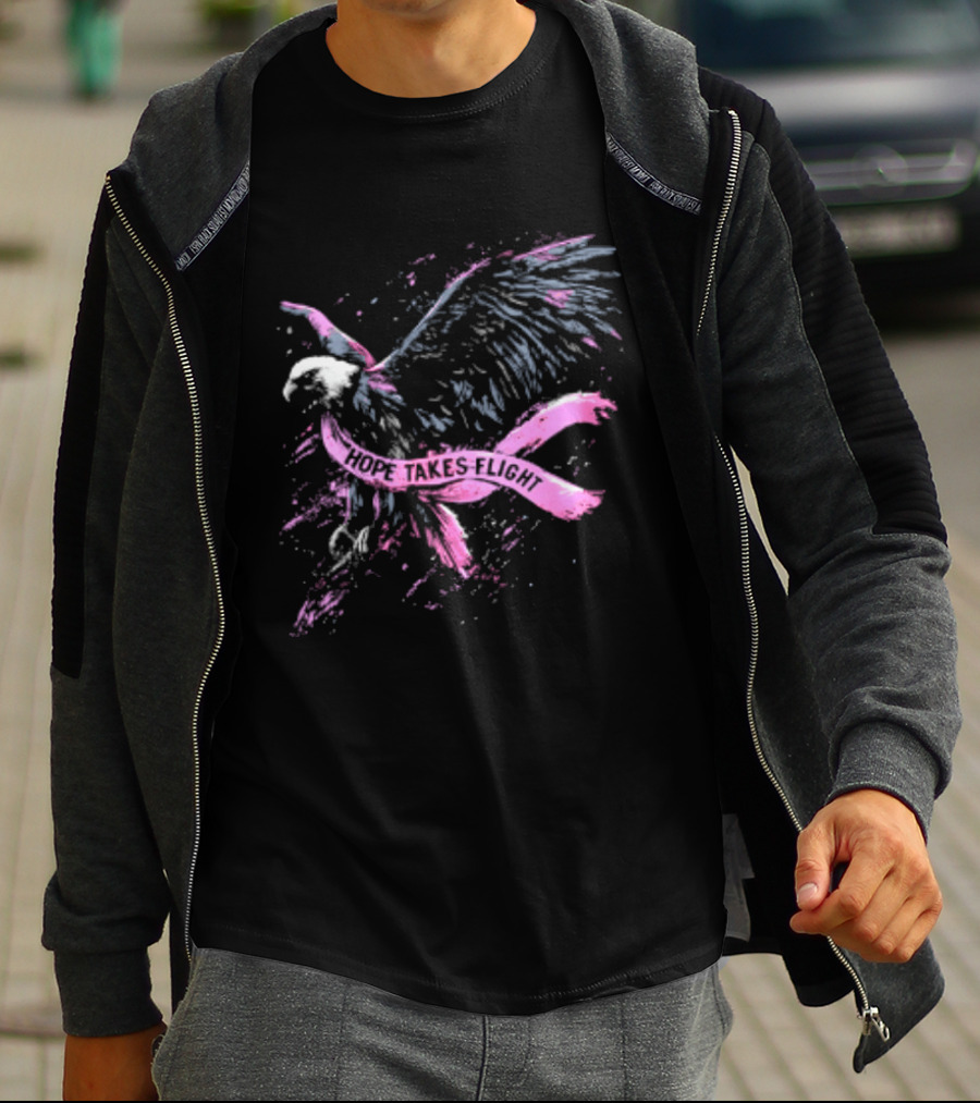 Hope Takes Flight Breast Cancer Awareness Pink Ribbon Eagle T-Shirt