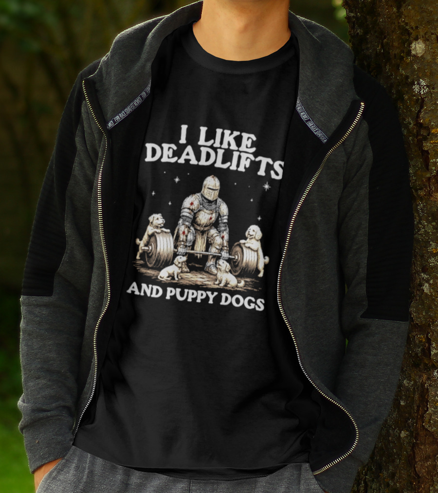 I Like Deadlifts And Puppy Dogs Medieval Warrior Lifting Weights With Dogs T-Shirt